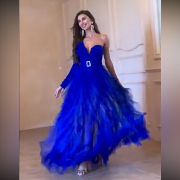 One Shoulder Mesh Overlay Dress With Rhinestone Buckle Belt - Picture 2 of 6